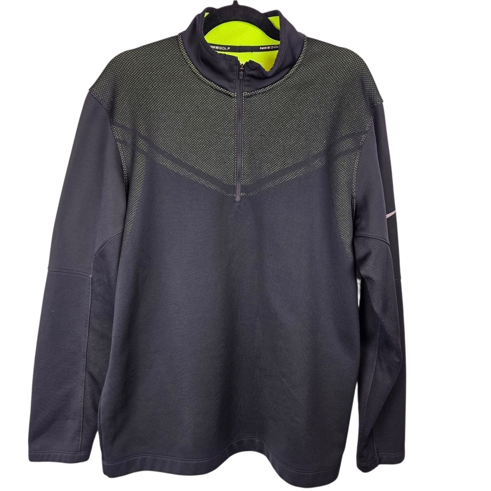 Nike Jacket Men's Large Black Hypervis 1/2 Zip Cover-Up Rory McIlroy Golf Neon